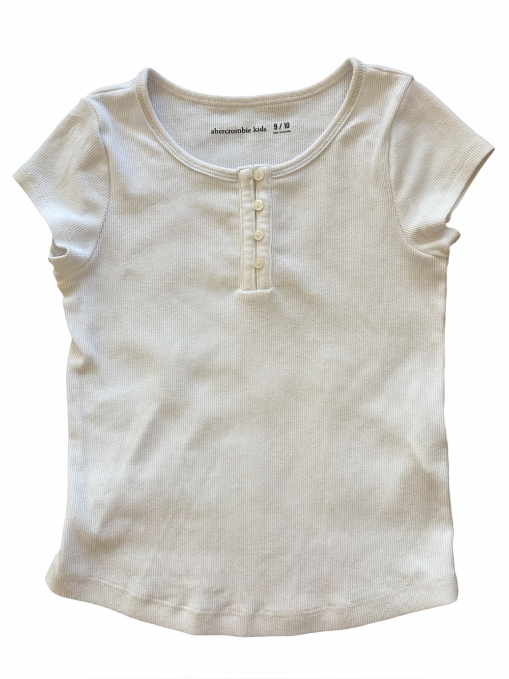 Abercrombie Kids White Ribbed Henley Tee Sz 9/10